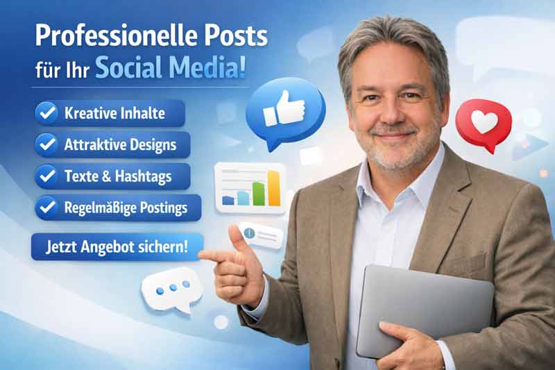 „LinkedIn Angebotsbild von Designwerk-Studio: Willy Rüegg präsentiert professionelle Social-Media-Posts inklusive Design, Text, Hashtags und Content-Strategie für Unternehmen.“